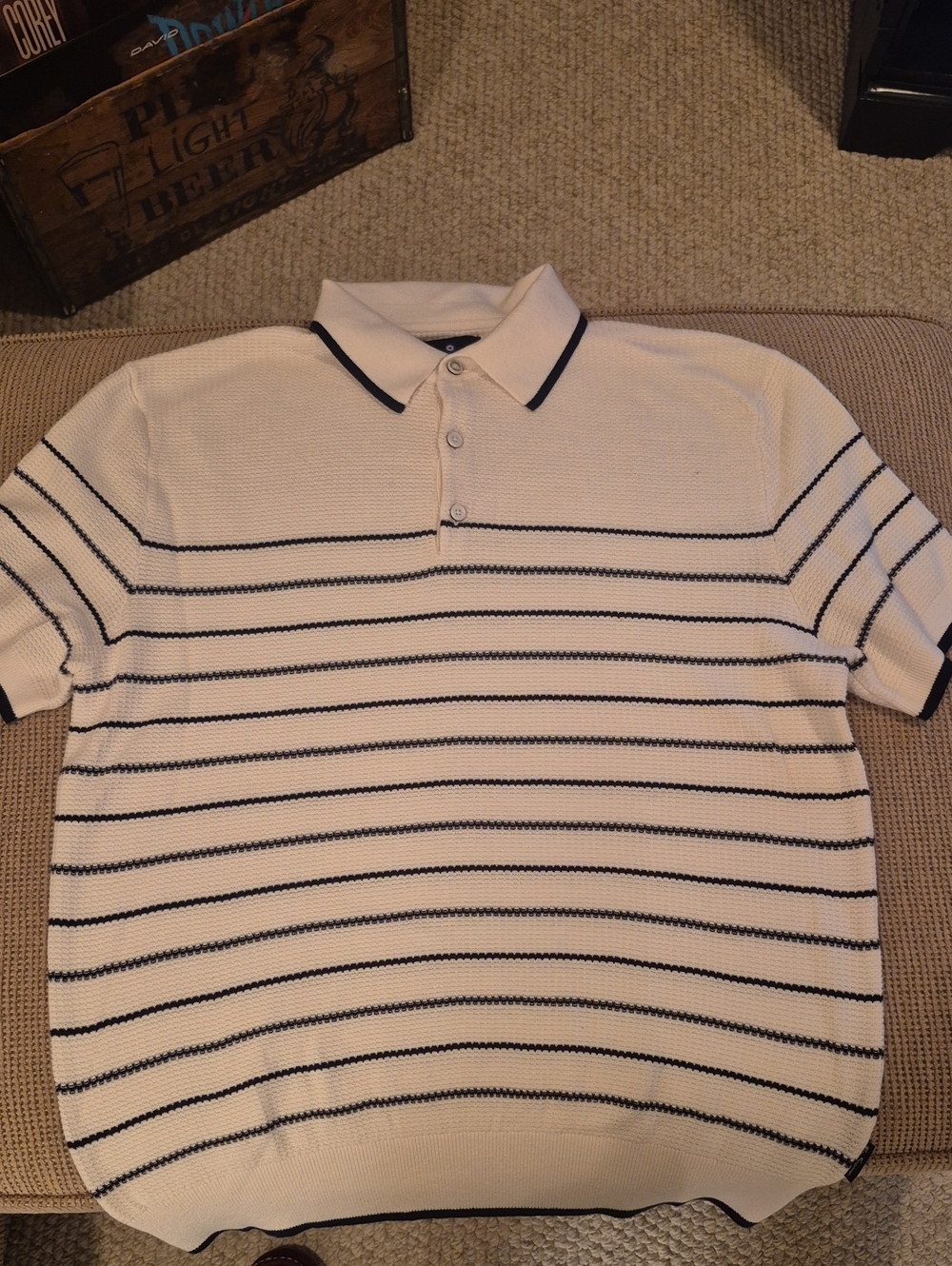 Ben Sherman White Polo with Navy Stripe Detail
